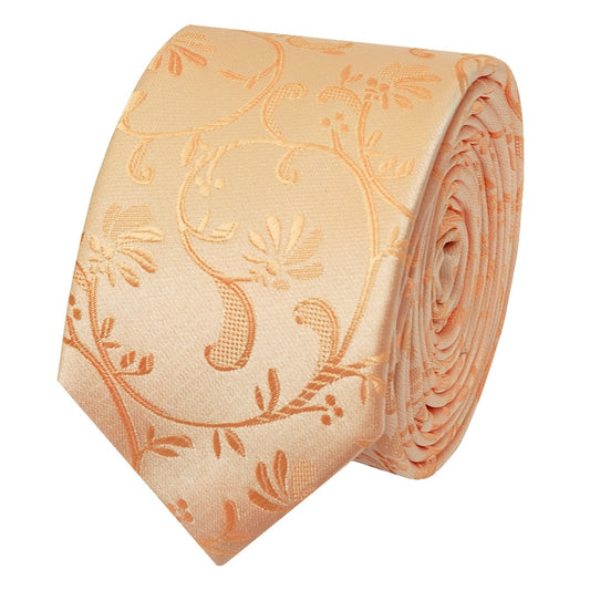 Peach Floral Skinny Mens Tie 2