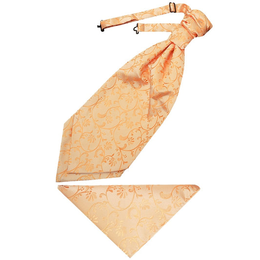 Peach Floral Mens Cravat Tie And Pocket Square Set 1