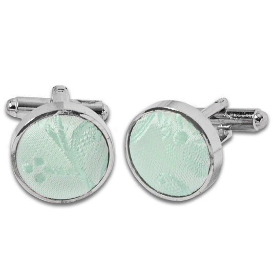 Mint Green Floral Cufflinks 1