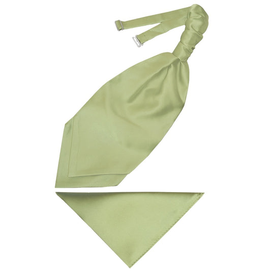Sage Green Satin Mens Cravat Tie And Pocket Square Set 1