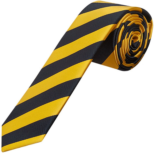 Navy And Yellow Striped Skinny Mens Tie 1