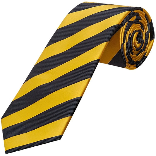 Navy And Yellow Striped Classic Mens Tie And Pocket Square Set 2