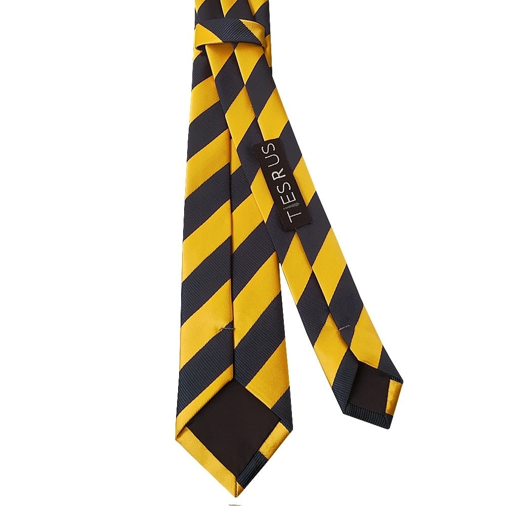 Navy And Yellow Striped Skinny Mens Tie And Pocket Square Set 4