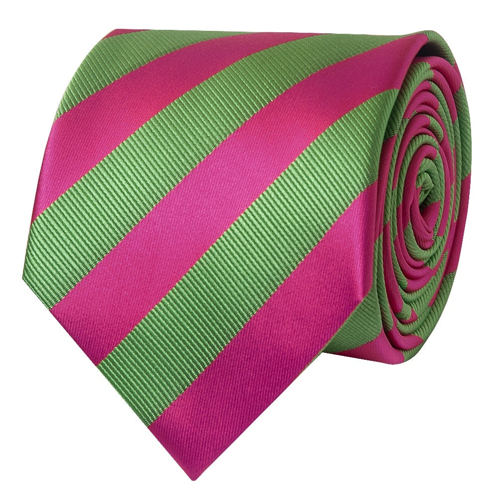 Pink And Lime Striped Classic Mens Tie 2