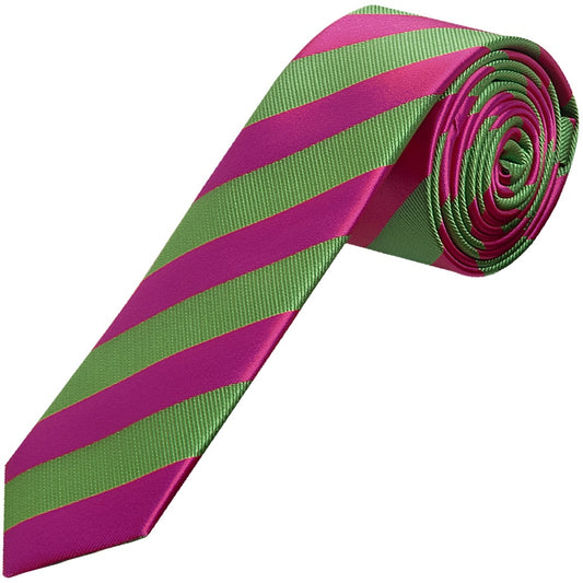 Pink And Lime Striped Skinny Mens Tie 1