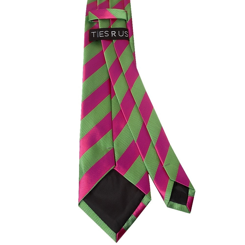 Pink And Lime Striped Classic Mens Tie And Pocket Square Set 4