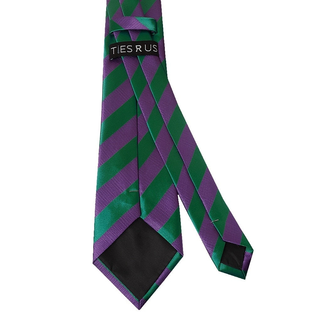 Green And Purple Striped Classic Mens Tie And Pocket Square Set 4
