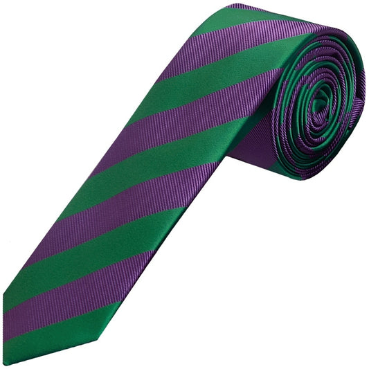 Green And Purple Striped Skinny Mens Tie And Pocket Square Set 2