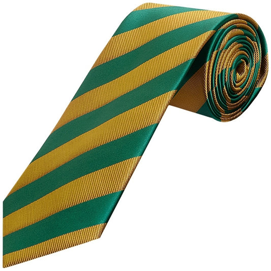 Green And Gold Striped Classic Mens Tie And Pocket Square Set 2