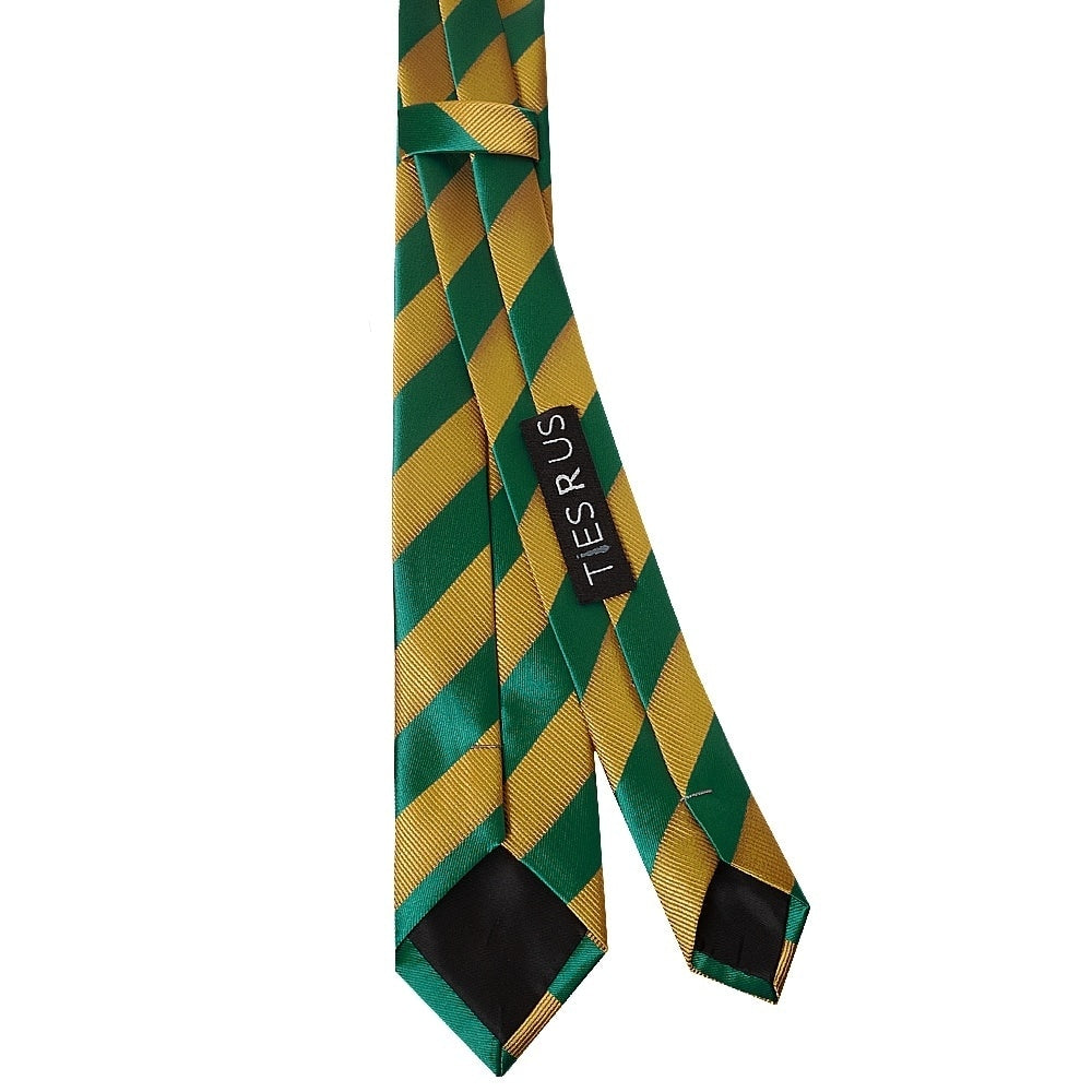 Green And Gold Striped Skinny Mens Tie And Pocket Square Set 4