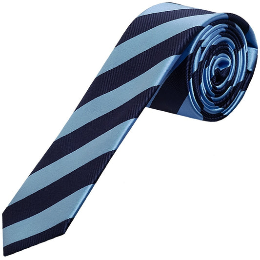 Navy And Light Blue Striped Skinny Mens Tie 1