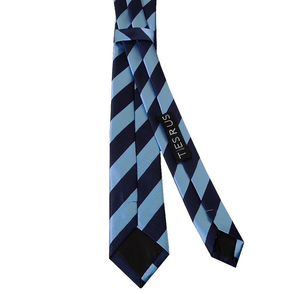 Navy And Light Blue Striped Skinny Mens Tie And Pocket Square Set 4