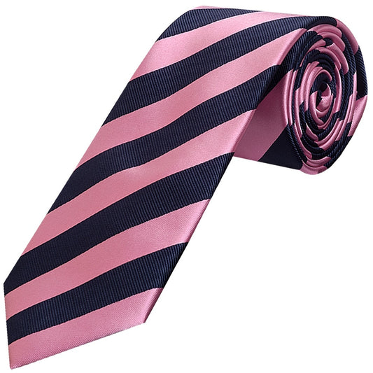 Navy And Pink Striped Classic Mens Tie 1