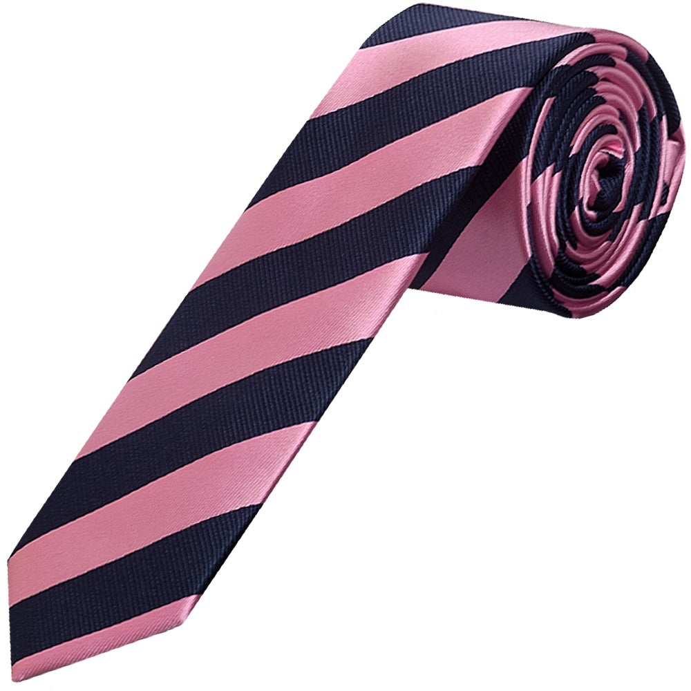 Navy And Pink Striped Skinny Mens Tie 1