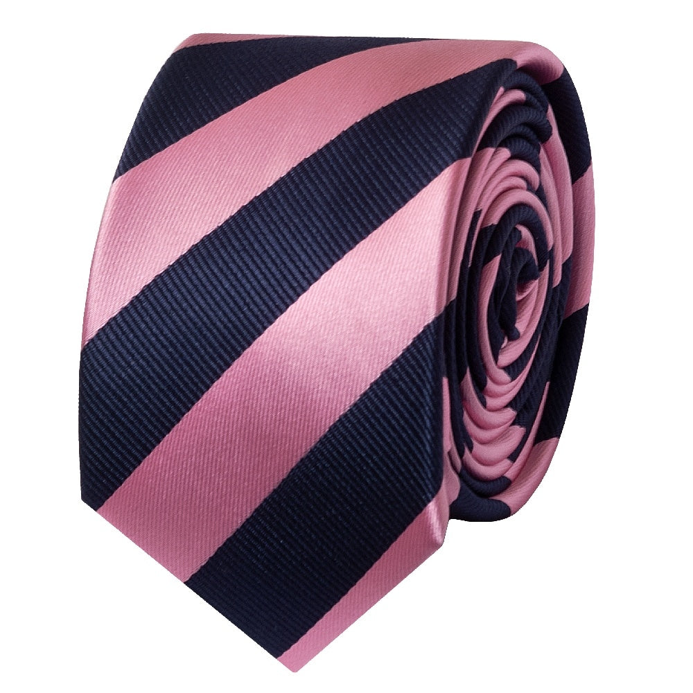 Navy And Pink Striped Skinny Mens Tie 2