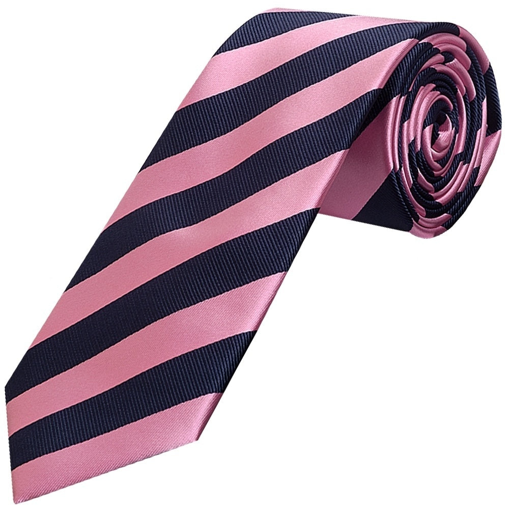Navy And Pink Striped Classic Mens Tie And Pocket Square Set 2
