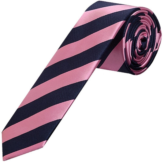 Navy And Pink Striped Skinny Mens Tie And Pocket Square Set 2