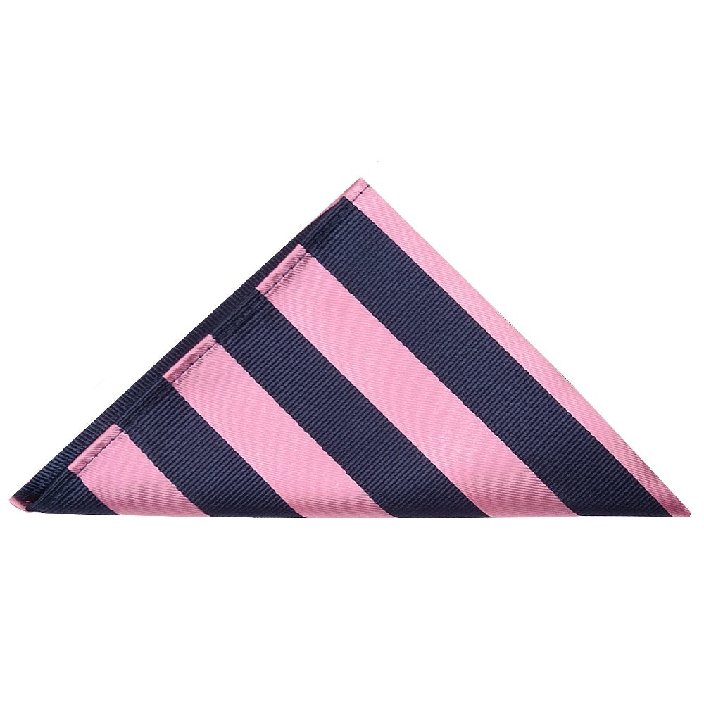 Navy And Pink Striped Skinny Mens Tie And Pocket Square Set 3