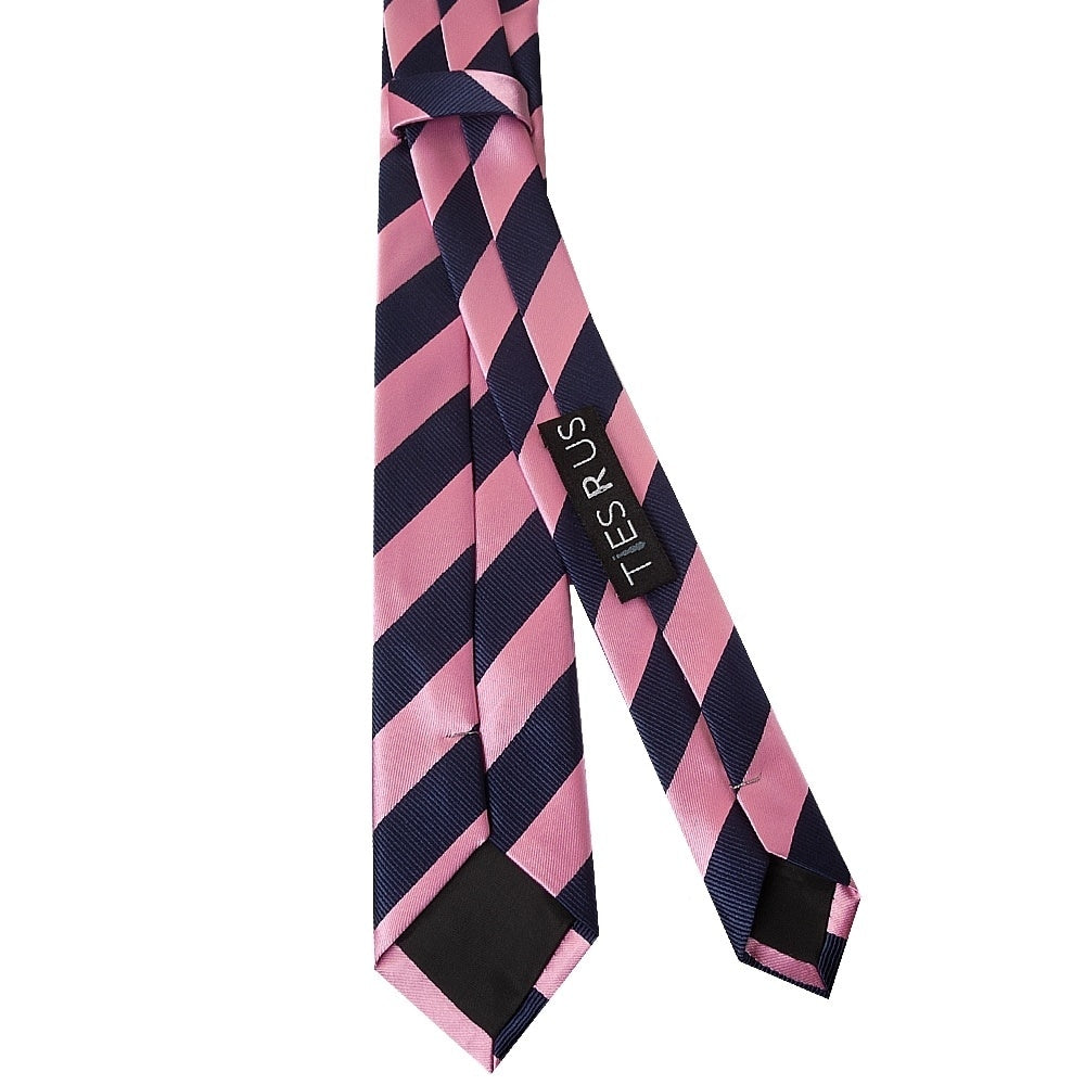 Navy And Pink Striped Skinny Mens Tie And Pocket Square Set 4