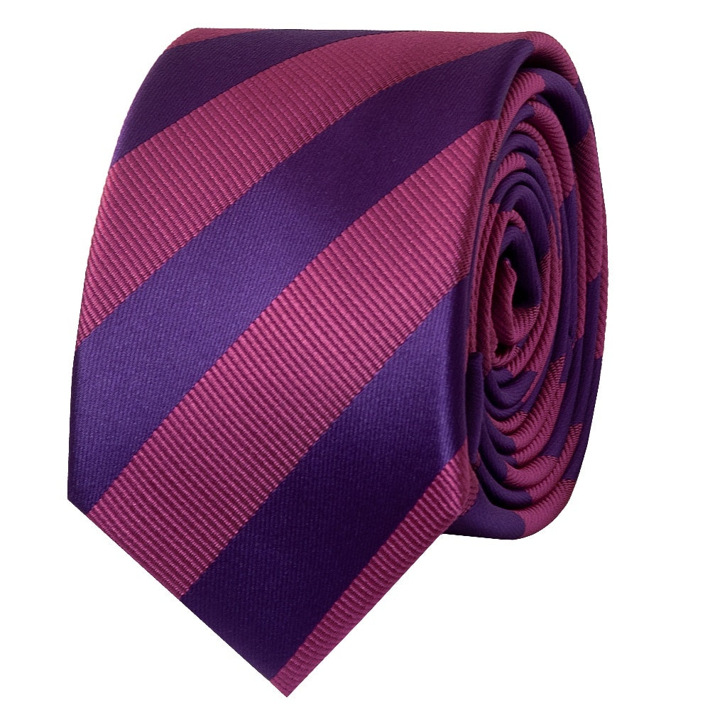 Purple And Pink Striped Skinny Mens Tie 2