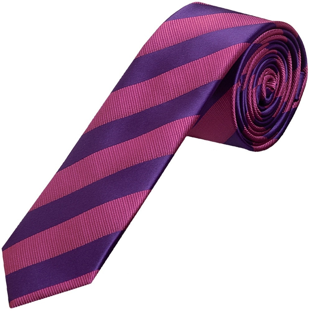 Purple And Pink Striped Skinny Mens Tie And Pocket Square Set 2