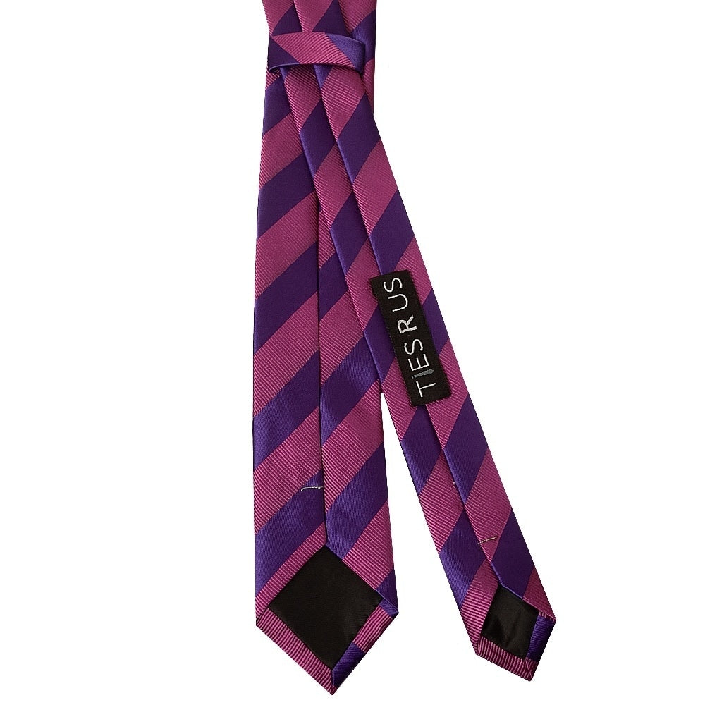 Purple And Pink Striped Skinny Mens Tie And Pocket Square Set 4