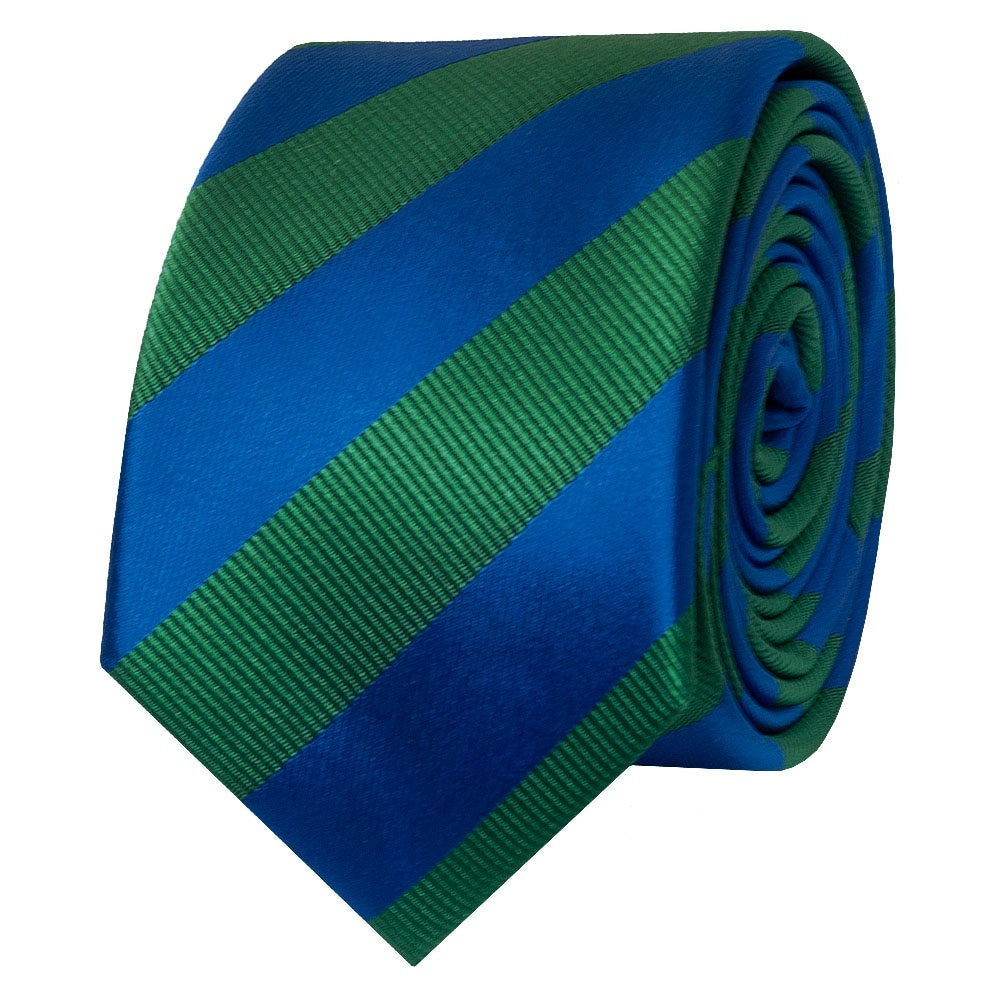 Blue And Green Striped Skinny Mens Tie 2