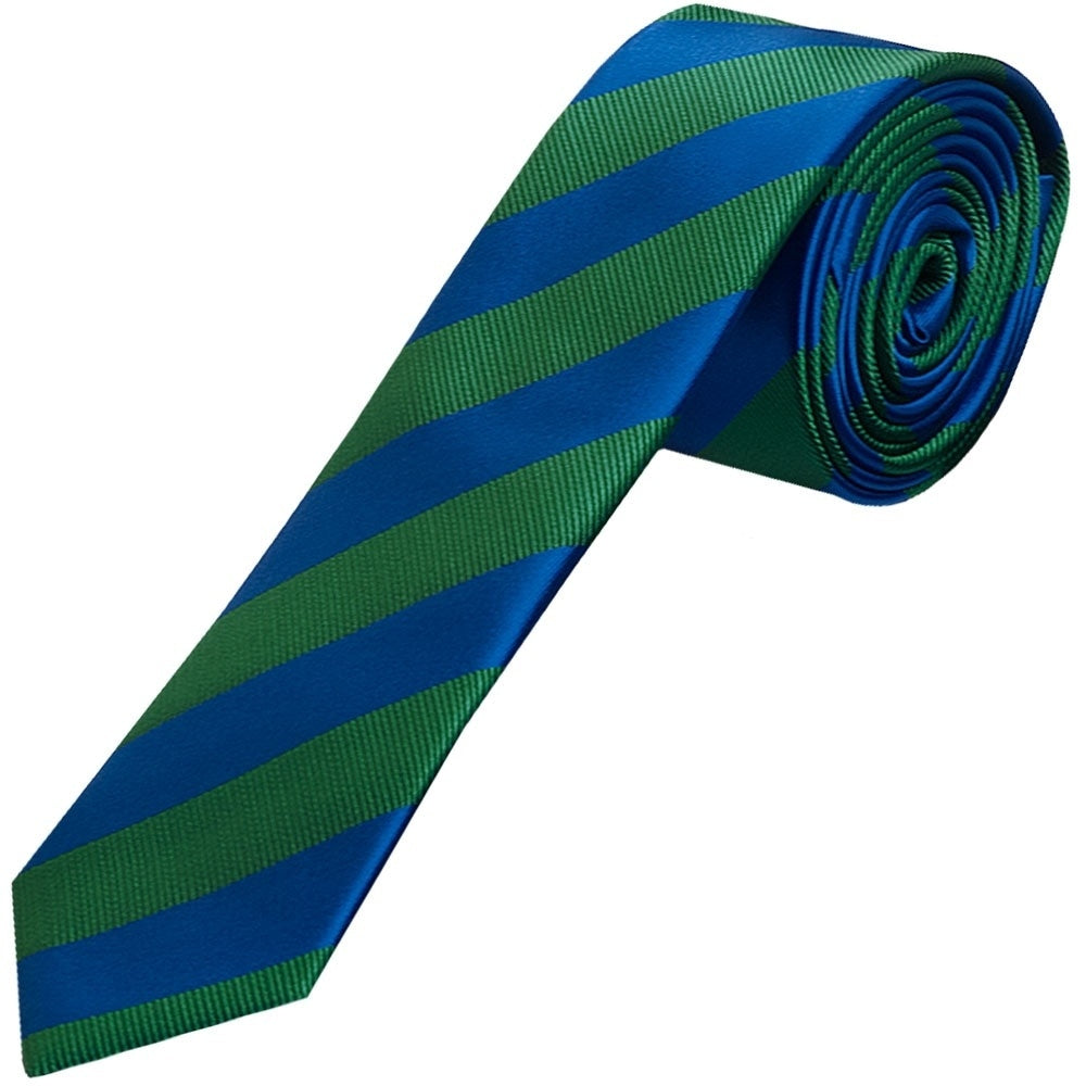 Blue And Green Striped Skinny Mens Tie And Pocket Square Set 2