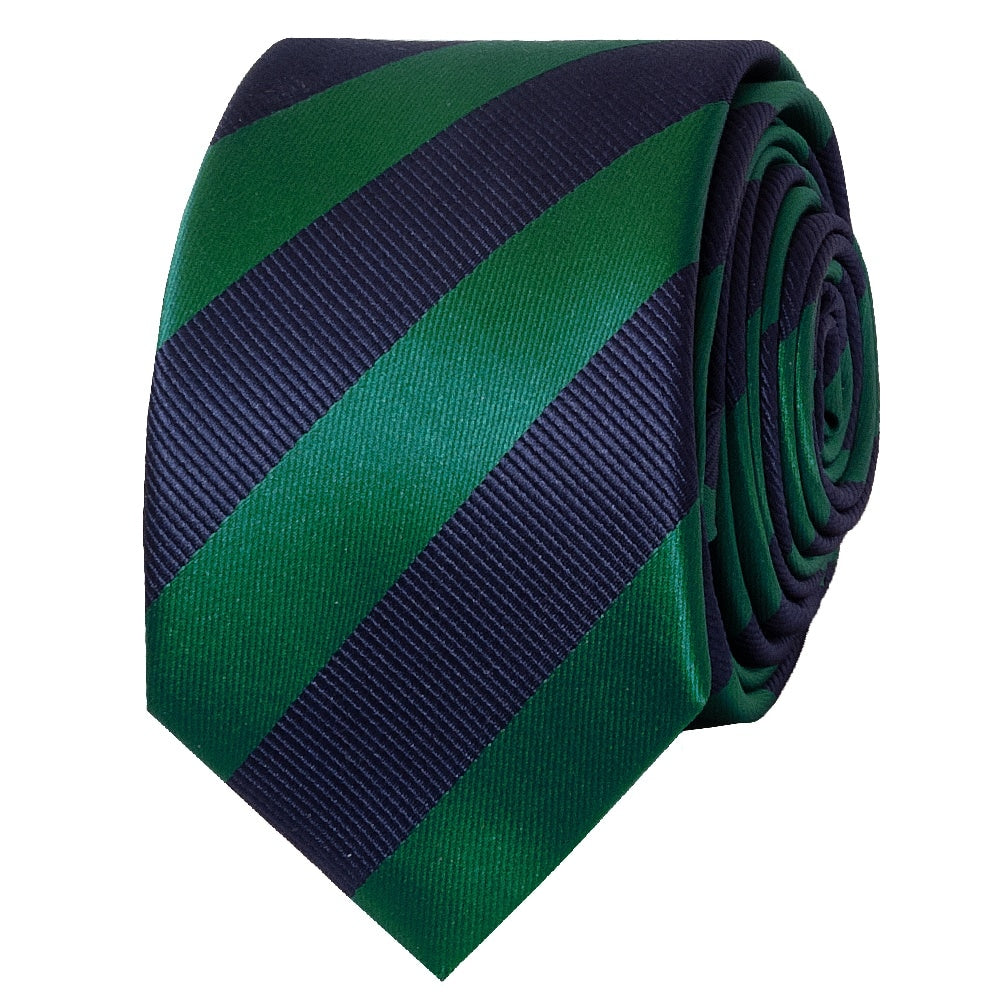 Navy And Green Striped Skinny Mens Tie 2
