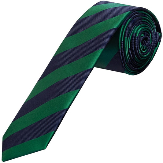 Navy And Green Striped Skinny Mens Tie And Pocket Square Set 2