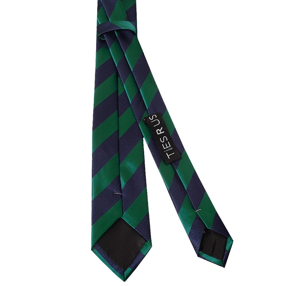 Navy And Green Striped Skinny Mens Tie And Pocket Square Set 4