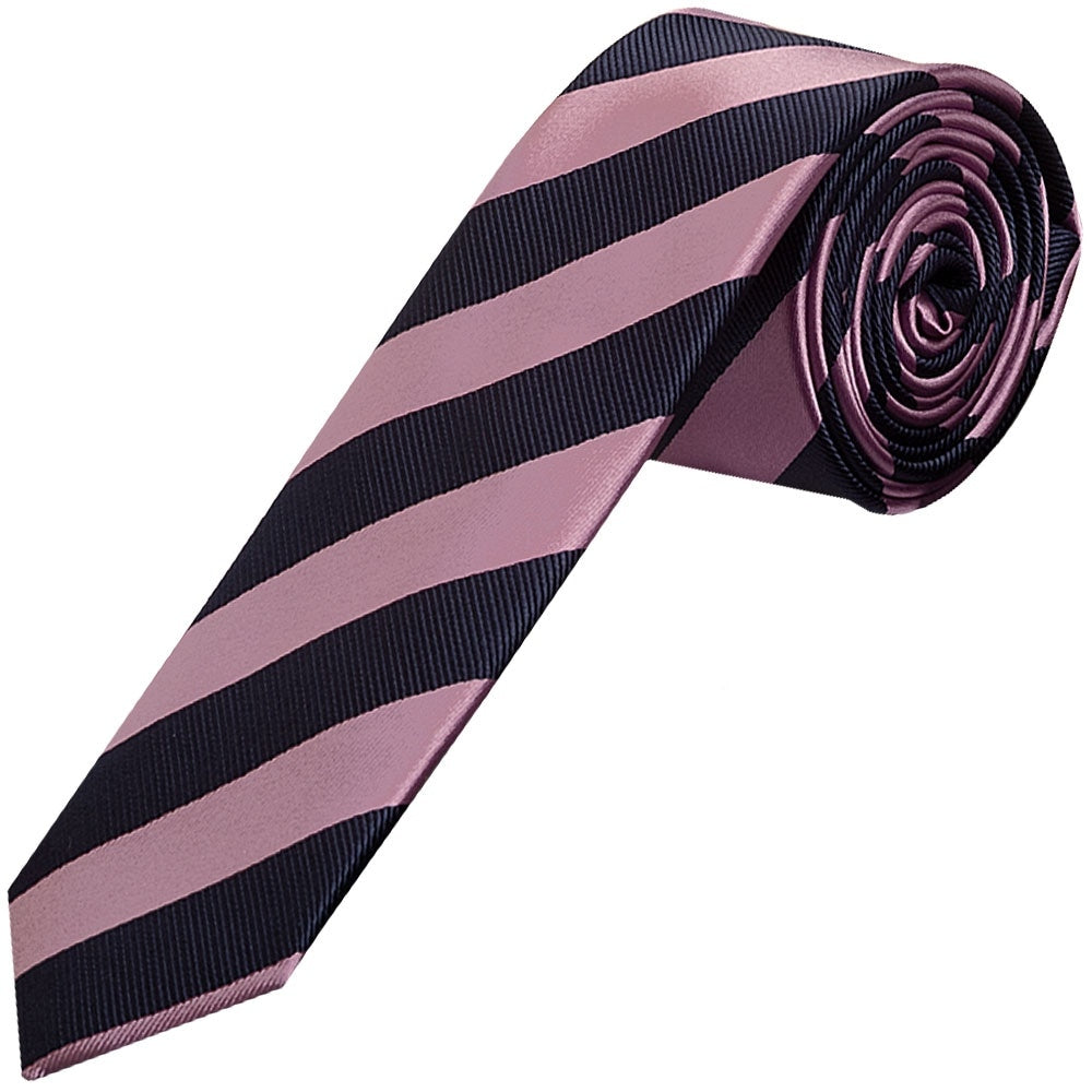 Navy And Lilac Striped Skinny Mens Tie 1