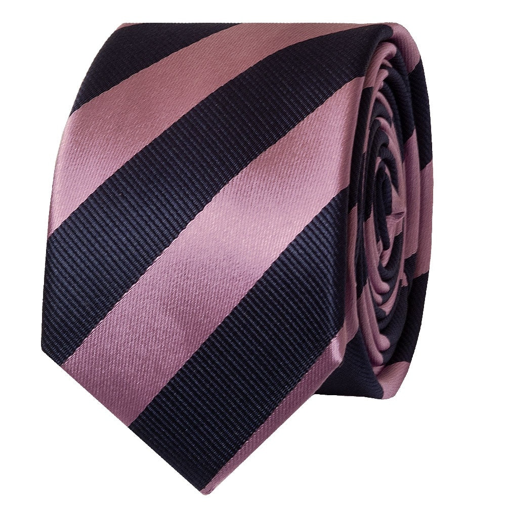 Navy And Lilac Striped Skinny Mens Tie 2