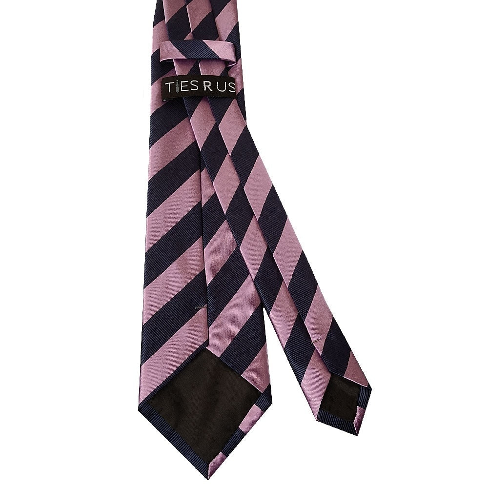 Navy And Lilac Striped Classic Mens Tie And Pocket Square Set 4