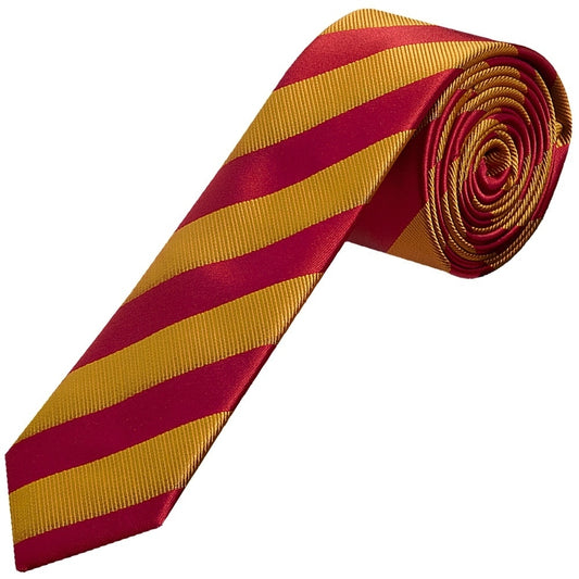 Red And Gold Striped Skinny Mens Tie And Pocket Square Set 2