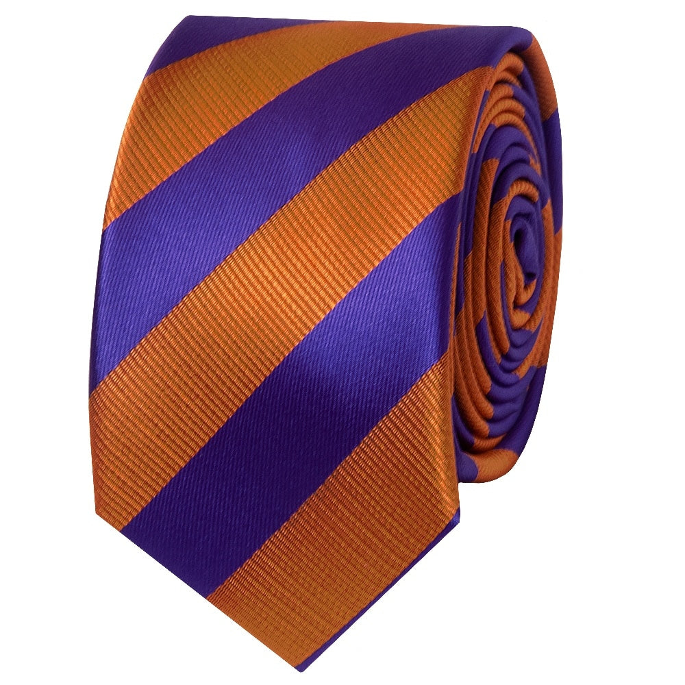 Purple And Orange Striped Skinny Mens Tie 2