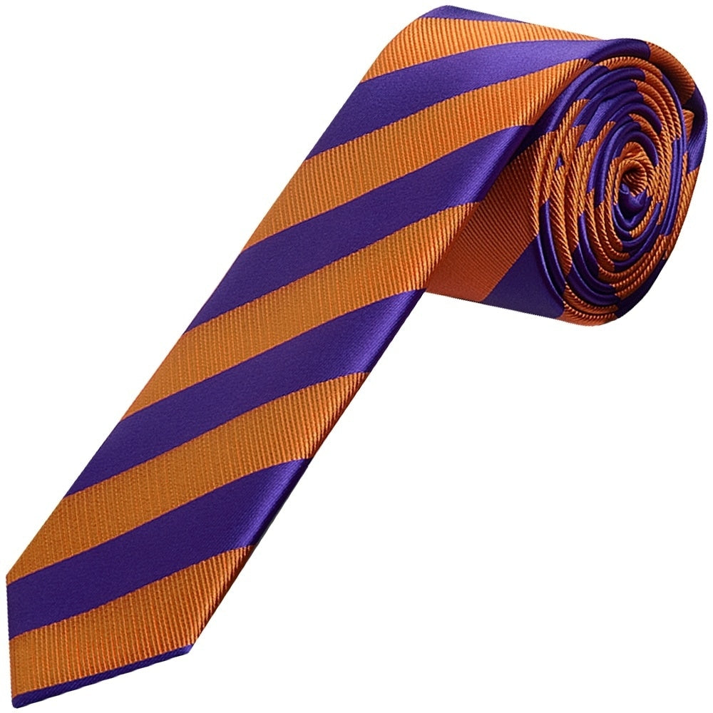 Purple And Orange Striped Skinny Mens Tie And Pocket Square Set 2