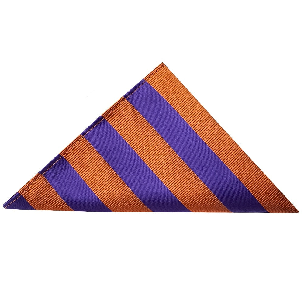 Purple And Orange Striped Skinny Mens Tie And Pocket Square Set 3