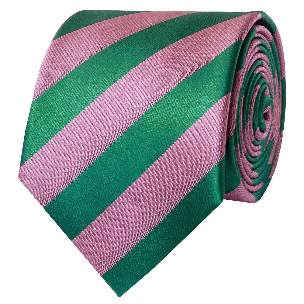 Pink And Green Striped Classic Mens Tie 2