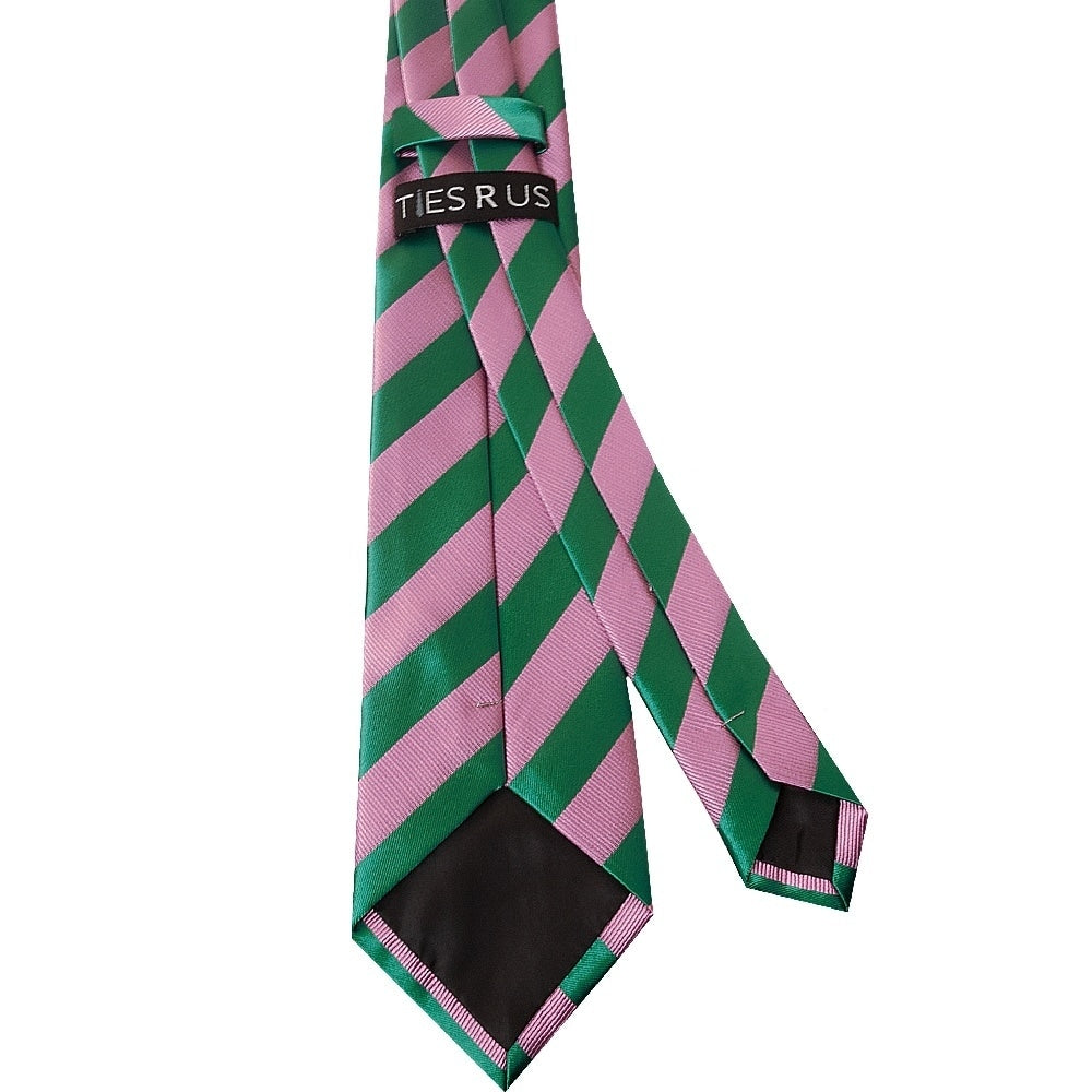 Pink And Green Striped Classic Mens Tie And Pocket Square Set 4