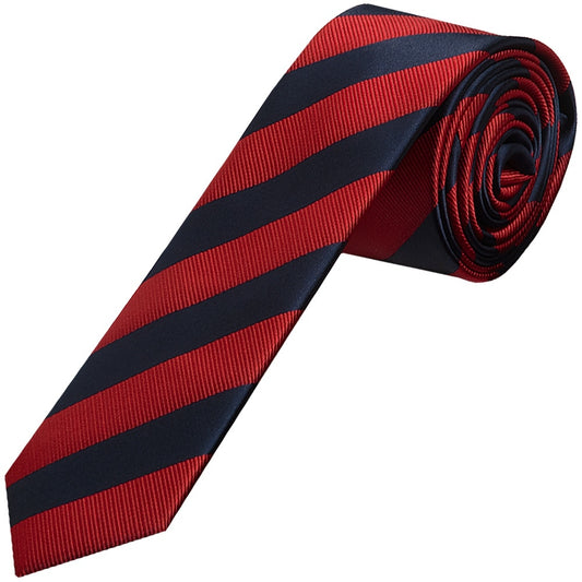 Navy And Red Striped Skinny Mens Tie 1