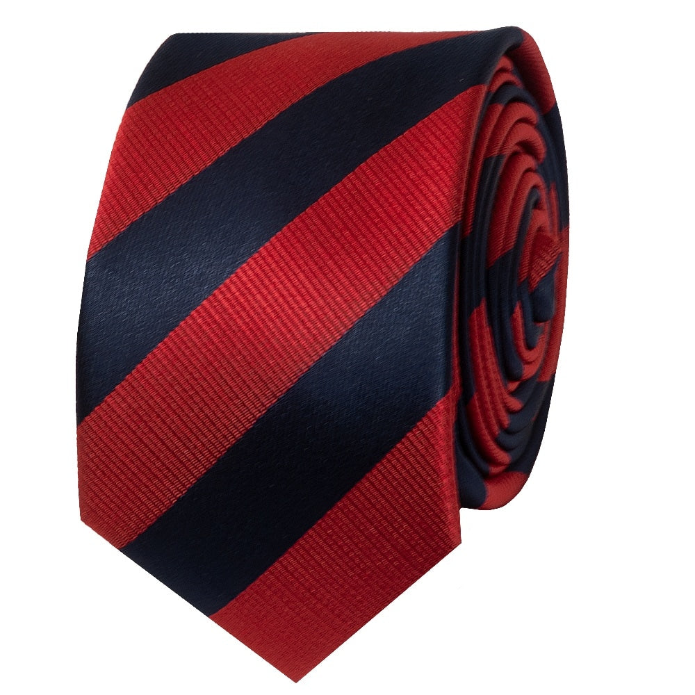 Navy And Red Striped Skinny Mens Tie 2