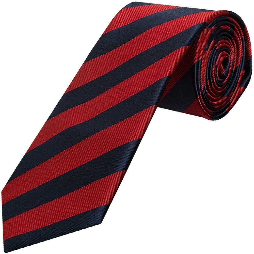 Navy And Red Striped Classic Mens Tie And Pocket Square Set 2