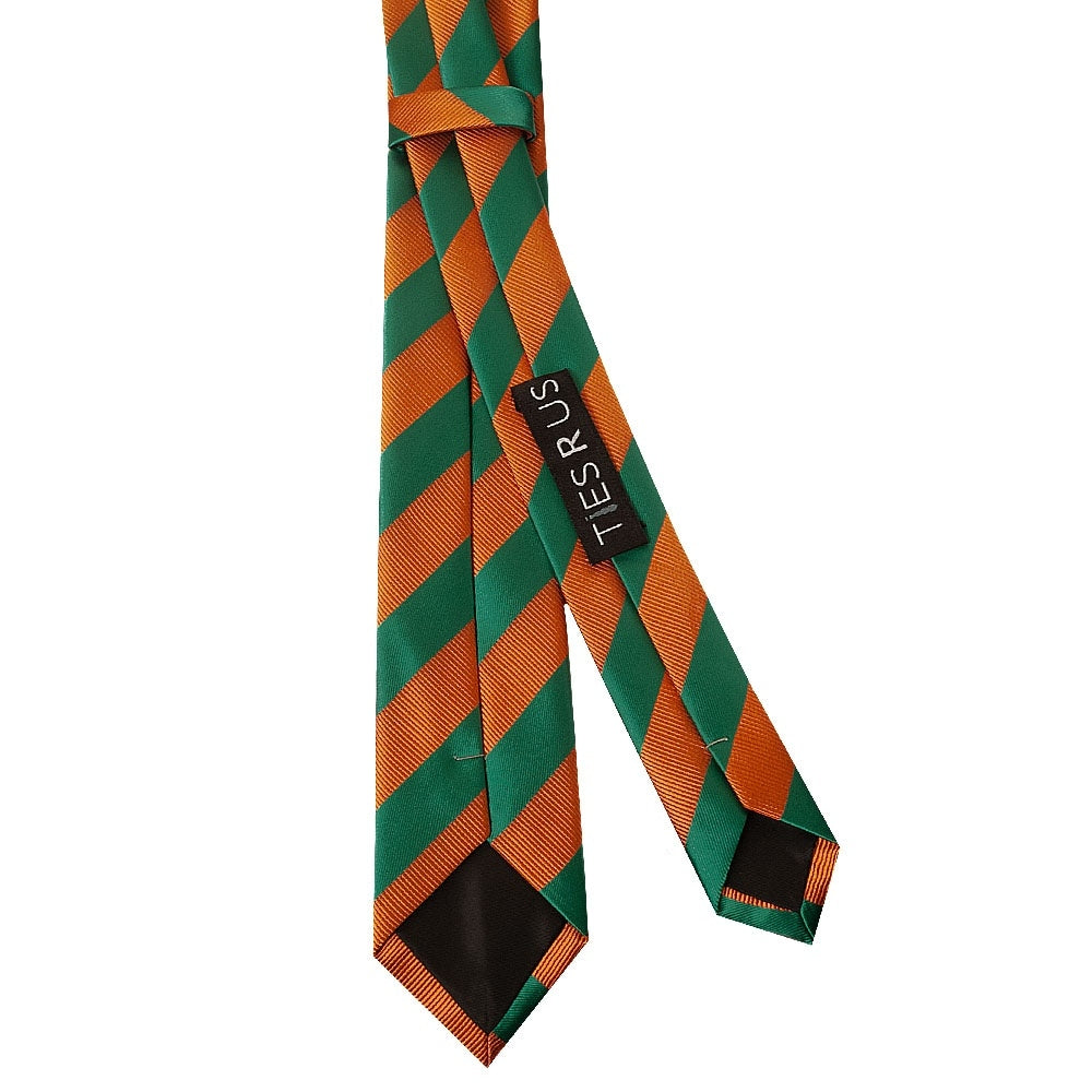 Orange And Green Striped Skinny Mens Tie 3