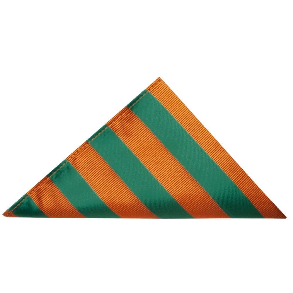 Orange And Green Striped Classic Mens Tie And Pocket Square Set 3