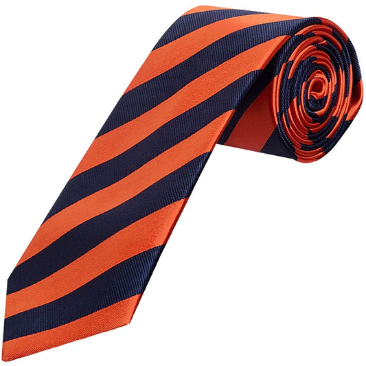 Navy And Orange Striped Classic Mens Tie 1