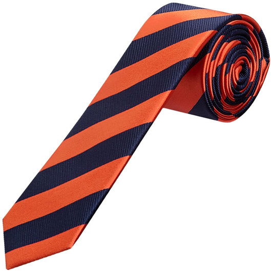 Navy And Orange Striped Skinny Mens Tie 1
