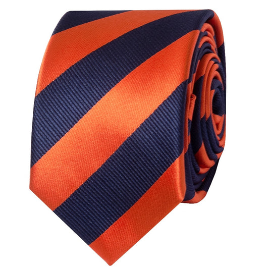 Navy And Orange Striped Skinny Mens Tie 2