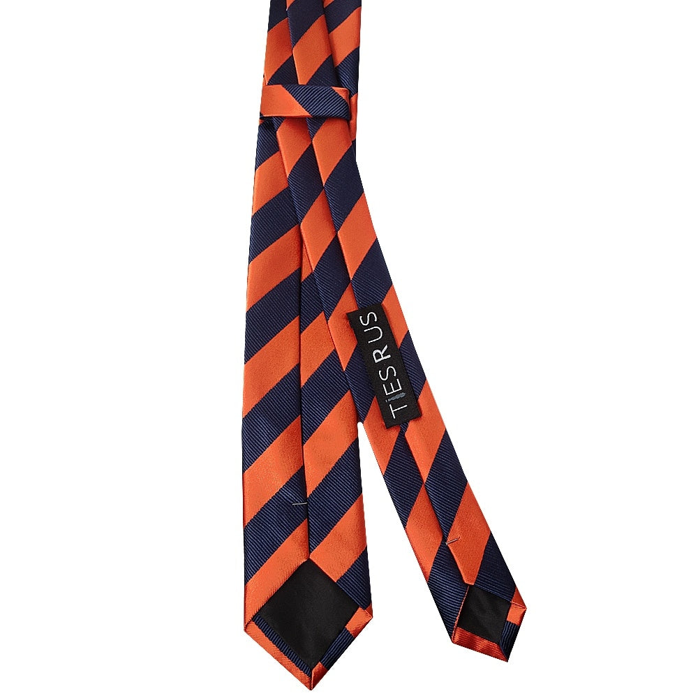 Navy And Orange Striped Skinny Mens Tie 3