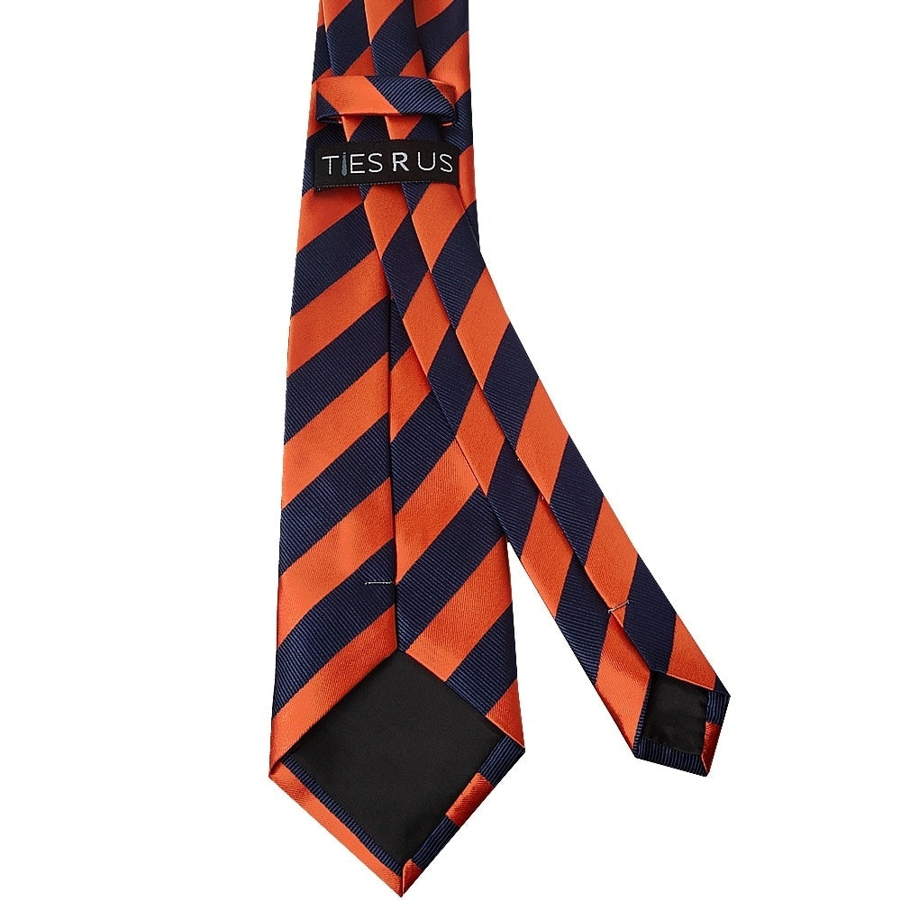 Navy And Orange Striped Classic Mens Tie And Pocket Square Set 4
